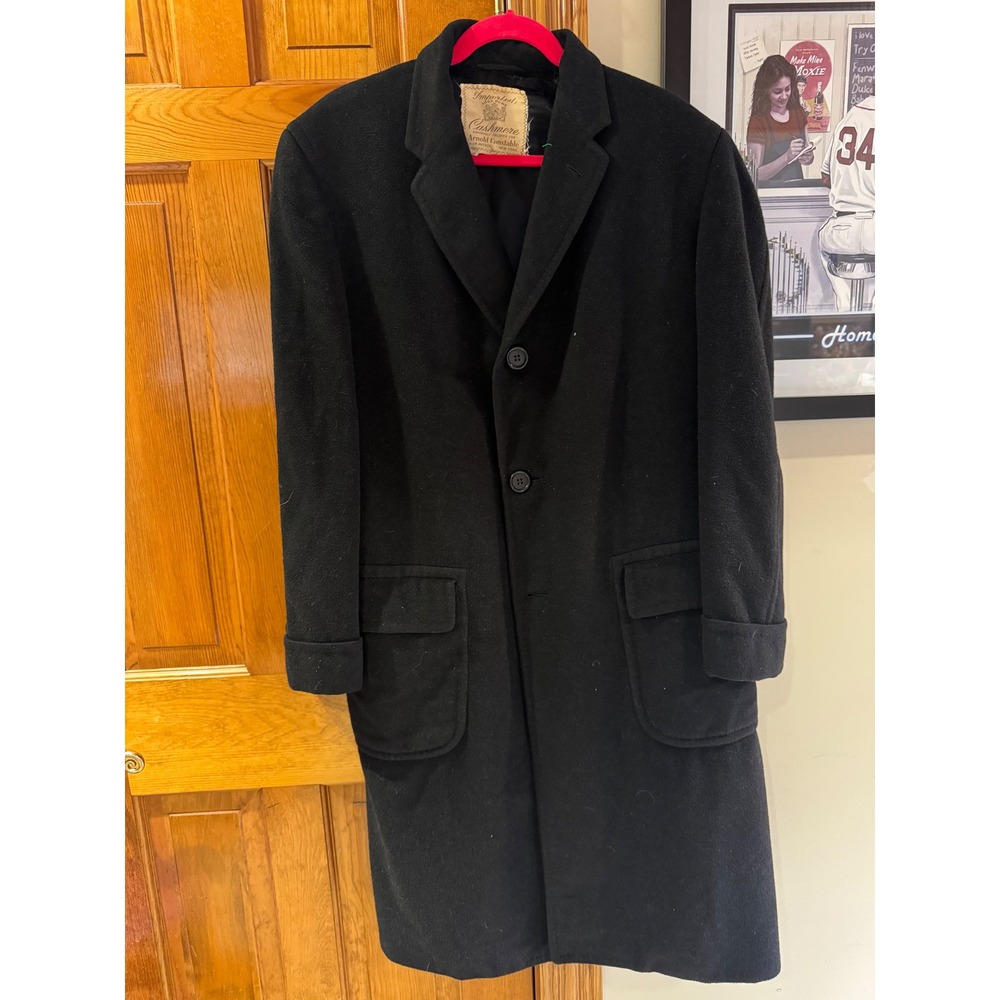 Vintage Arnold Constable 100% Cashmere Black Overcoat Mens L Classic Wool Coat